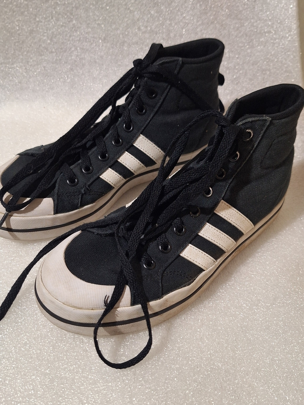 adidas Black High-Top Canvas Sneakers with White Stripes